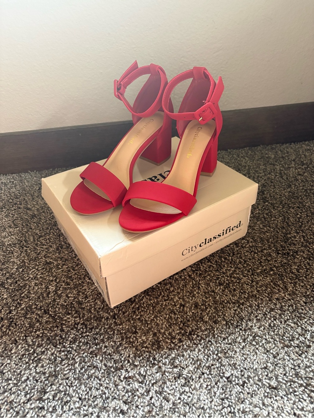 Cake Red Block Heel Ankle Strap Sandals